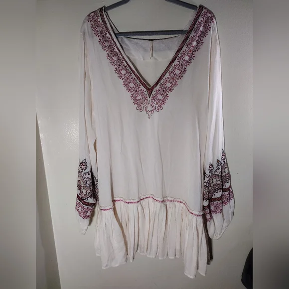 Free People Wild One Embroidered Balloon Sleeves Oversized Mini Dress Size M - Picture 6 of 10